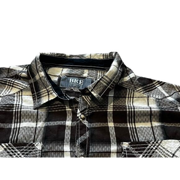 BKE Plaid Pearl Snap Shirt Vintage Standard Fit Western Ranch Cowboy Mens XXL - Picture 2 of 5